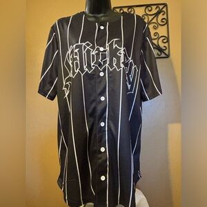 Disney Mickey Baseball Button Up Black and White Top Medium